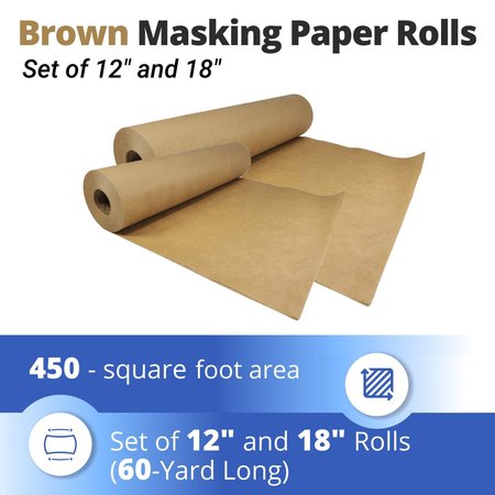 Idl Packaging Masking Paper Set of 12 and 18 Brown Masking Paper Rolls 60-Yard Long to Cover Area GPH-12, GPH-18
